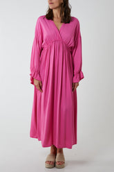 Black V-Neck Elasticated Waist Maxi Dress For Women ONE SIZE - Dropwear